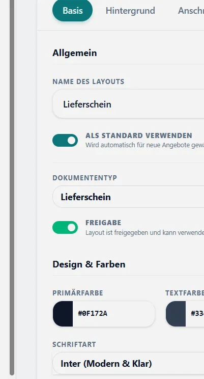 Allgemeine Layout-Einstellungen